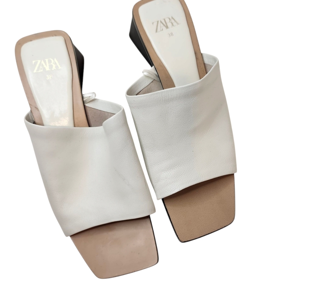 Zara Women's White and Black Slide Sandals